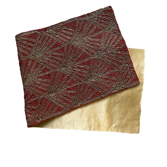 INDIA WORLD TRAVELER Hand Beaded 13x36 Table Runner Rust and Gold Fall Decor New - Picture 4 of 10